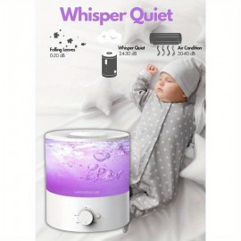Humidificador elegante de 2L para quarto, bebê, planta, 24dB de névoa fria ultrassónica, luz noturna colorida, difusor de óleo essencial de 1 galão, desligamento automático