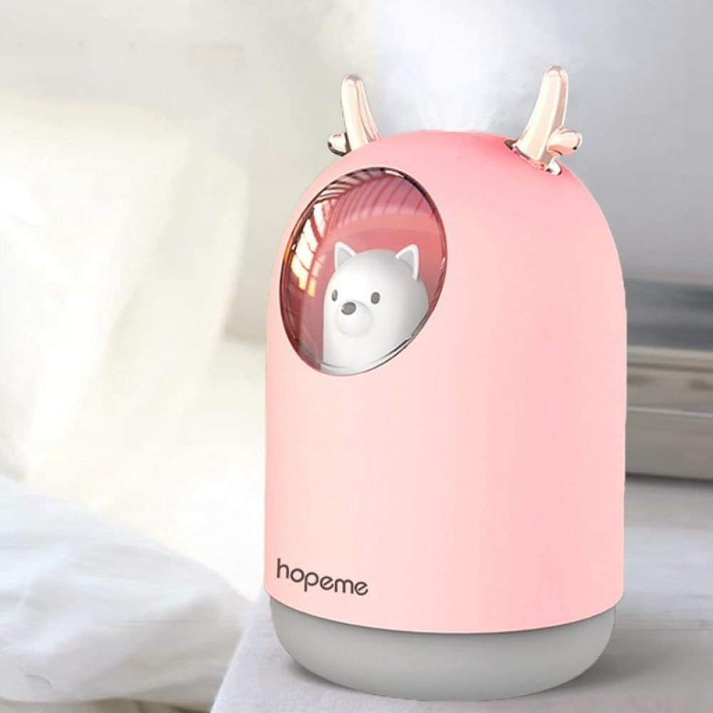 Umidificador Temático de Animais Fofos com 2 Modos de Pulverização, Recipiente de 10.14oz Dura 10H, Luzes LED em 7 Cores e Desligamento Automático - Design em Vidro para Quarto, Casa ou Escritório - Rosa
