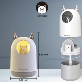 Umidificador Temático de Animais Fofos com 2 Modos de Pulverização, Recipiente de 10.14oz Dura 10H, Luzes LED em 7 Cores e Desligamento Automático - Design em Vidro para Quarto, Casa ou Escritório - Rosa