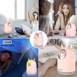 Umidificador Temático de Animais Fofos com 2 Modos de Pulverização, Recipiente de 10.14oz Dura 10H, Luzes LED em 7 Cores e Desligamento Automático - Design em Vidro para Quarto, Casa ou Escritório - Rosa