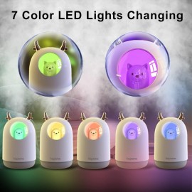 Umidificador Temático de Animais Fofos com 2 Modos de Pulverização, Recipiente de 10.14oz Dura 10H, Luzes LED em 7 Cores e Desligamento Automático - Design em Vidro para Quarto, Casa ou Escritório - Rosa
