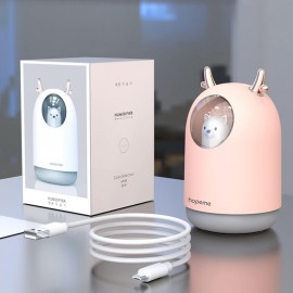 Umidificador Temático de Animais Fofos com 2 Modos de Pulverização, Recipiente de 10.14oz Dura 10H, Luzes LED em 7 Cores e Desligamento Automático - Design em Vidro para Quarto, Casa ou Escritório - Rosa