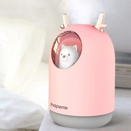 Umidificador Temático de Animais Fofos com 2 Modos de Pulverização, Recipiente de 10.14oz Dura 10H, Luzes LED em 7 Cores e Desligamento Automático - Design em Vidro para Quarto, Casa ou Escritório - Rosa