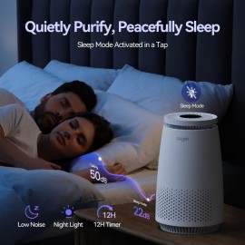 Purificadores de Ar para Casa Quarto 3 em 1 Filtro HEPA para Animais de Estimação Pelos Pó Pólen Fumaça Odores Limpeza de Ar Silenciosa com Modo de Dormir Temporizador de 12H Luz Noturna Aromaterapia Bloqueio de Segurança Branco