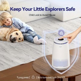 Purificadores de Ar para Casa Quarto 3 em 1 Filtro HEPA para Animais de Estimação Pelos Pó Pólen Fumaça Odores Limpeza de Ar Silenciosa com Modo de Dormir Temporizador de 12H Luz Noturna Aromaterapia Bloqueio de Segurança Branco