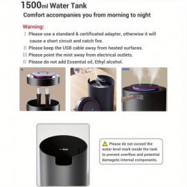 Humidificador Portátil Pequeno, 50.72oz Humidificadores Pequenos para Berçário, 1800mAh USB Humidificadores Portáteis Pessoais Mini para Viagem, Escritório, Carro, Casa, Desligamento Automático, 3 Modos de Névoa, Super Silencioso, Preto