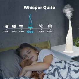 Umidificador Ultrassônico de Névoa Fria de Posição Alta para Quarto, Sala Grande, Tanque de 0,8 Galões, Névoa Fria Silenciosa com Controle de 3 Velocidades, Toque Remoto, Desligamento Automático para Segurança, Silêncio Sussurrado, Branco