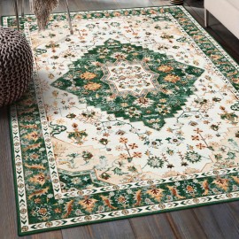 Tapete de Área com Estampa Floral Vintage - Lavável à Máquina Tapete Antiderrapante de Baixo Ato, Forro em Chenille e TPR, Tamanhos Grandes até 2.16m² para Sala de Estar, Quarto, Escritório, Decoração de Cozinha, Tapete de Cozinha | Design Floral Vintage 