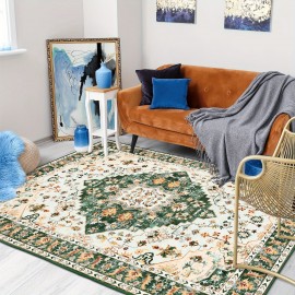 Tapete de Área com Estampa Floral Vintage - Lavável à Máquina Tapete Antiderrapante de Baixo Ato, Forro em Chenille e TPR, Tamanhos Grandes até 2.16m² para Sala de Estar, Quarto, Escritório, Decoração de Cozinha, Tapete de Cozinha | Design Floral Vintage 