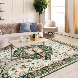 Tapete de Área com Estampa Floral Vintage - Lavável à Máquina Tapete Antiderrapante de Baixo Ato, Forro em Chenille e TPR, Tamanhos Grandes até 2.16m² para Sala de Estar, Quarto, Escritório, Decoração de Cozinha, Tapete de Cozinha | Design Floral Vintage 