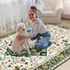 Tapete de Área com Estampa Floral Vintage - Lavável à Máquina Tapete Antiderrapante de Baixo Ato, Forro em Chenille e TPR, Tamanhos Grandes até 2.16m² para Sala de Estar, Quarto, Escritório, Decoração de Cozinha, Tapete de Cozinha | Design Floral Vintage 