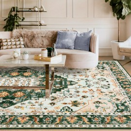 Tapete de Área com Estampa Floral Vintage - Lavável à Máquina Tapete Antiderrapante de Baixo Ato, Forro em Chenille e TPR, Tamanhos Grandes até 2.16m² para Sala de Estar, Quarto, Escritório, Decoração de Cozinha, Tapete de Cozinha | Design Floral Vintage 