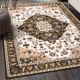Tapete de Área com Estampa Floral Vintage - Lavável à Máquina Tapete Antiderrapante de Baixo Ato, Forro em Chenille e TPR, Tamanhos Grandes até 2.16m² para Sala de Estar, Quarto, Escritório, Decoração de Cozinha, Tapete de Cozinha | Design Floral Vintage 