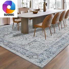 Tapete Azul de Caxemira Sintética Vintage para o Dia da Independência 8x10 pés | Edição Limitada do Juneteenth/Dia das Memórias | Resistente à Chama e Antiderrapante | Decoração para Sala/Sala de Estar ou Quarto | Lavável na Máquina