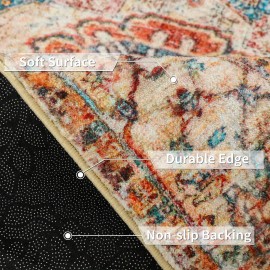 Tapete vintage lavável de baixa pilha LOCHAS, tapete interior com estampa floral antiderrapante para sala de estar, tapetes de acréscimo de piso sem derramamento para quarto, sala de jantar, decoração de escritório em casa, azul, vermelho, laranja, preto,