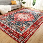 Tapete vintage lavável de baixa pilha LOCHAS, tapete interior com estampa floral antiderrapante para sala de estar, tapetes de acréscimo de piso sem derramamento para quarto, sala de jantar, decoração de escritório em casa, azul, vermelho, laranja, preto,