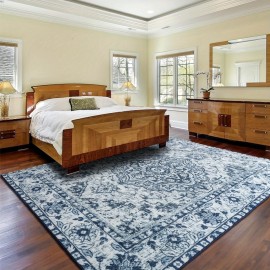 Tapete vintage lavável de baixa pilha LOCHAS, tapete interior com estampa floral antiderrapante para sala de estar, tapetes de acréscimo de piso sem derramamento para quarto, sala de jantar, decoração de escritório em casa, azul, vermelho, laranja, preto,
