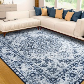Tapete vintage lavável de baixa pilha LOCHAS, tapete interior com estampa floral antiderrapante para sala de estar, tapetes de acréscimo de piso sem derramamento para quarto, sala de jantar, decoração de escritório em casa, azul, vermelho, laranja, preto,