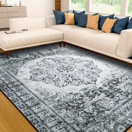 Tapete vintage lavável de baixa pilha LOCHAS, tapete interior com estampa floral antiderrapante para sala de estar, tapetes de acréscimo de piso sem derramamento para quarto, sala de jantar, decoração de escritório em casa, azul, vermelho, laranja, preto,