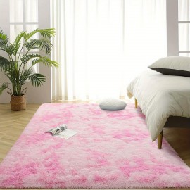 Tapete Macio e Fofo de Pelúcia com Estampa Tie Dye para Quarto Sala de Estar Decoração da Casa, Tapete de Pelúcia Colorido, Rosa, 1.52m x 2.44m