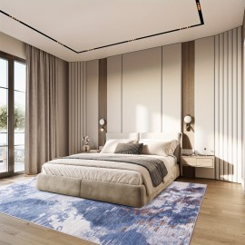 Tapete Antiderrapante Lavável à Máquina - Design Tribal Abstrato Bohemio em Azul e Branco, Mistura Durável de TPR & Poliéster, Tamanhos Grandes até 2.16m² para Sala de Estar, Quarto, Escritório, Entrada da Varanda Decoração de Casa, Tapete Lavável
