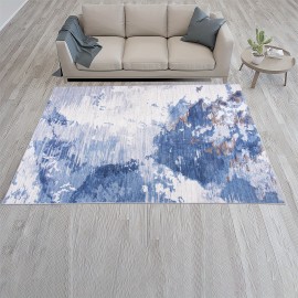 Tapete Antiderrapante Lavável à Máquina - Design Tribal Abstrato Bohemio em Azul e Branco, Mistura Durável de TPR & Poliéster, Tamanhos Grandes até 2.16m² para Sala de Estar, Quarto, Escritório, Entrada da Varanda Decoração de Casa, Tapete Lavável