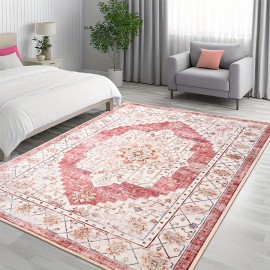 Tapete Boho Tribal Falso Peludo - Antiderrapante Lavável à Máquina com Design Vibrante Vermelho/Bege/Laranja/Branco/Cinza/Preta, Mistura de TPR e Poliéster Durável para Sala, Quarto, Escritório, Entrada da Varanda, Decoração de Casa, Tapetes Florais para 