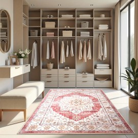 Tapete Boho Tribal Falso Peludo - Antiderrapante Lavável à Máquina com Design Vibrante Vermelho/Bege/Laranja/Branco/Cinza/Preta, Mistura de TPR e Poliéster Durável para Sala, Quarto, Escritório, Entrada da Varanda, Decoração de Casa, Tapetes Florais para 