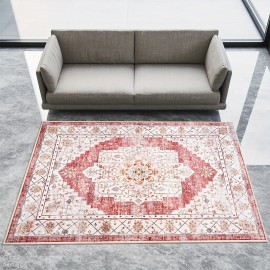 Tapete Boho Tribal Falso Peludo - Antiderrapante Lavável à Máquina com Design Vibrante Vermelho/Bege/Laranja/Branco/Cinza/Preta, Mistura de TPR e Poliéster Durável para Sala, Quarto, Escritório, Entrada da Varanda, Decoração de Casa, Tapetes Florais para 