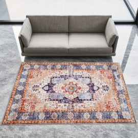 Tapete Boho Tribal Falso Peludo - Antiderrapante Lavável à Máquina com Design Vibrante Vermelho/Bege/Laranja/Branco/Cinza/Preta, Mistura de TPR e Poliéster Durável para Sala, Quarto, Escritório, Entrada da Varanda, Decoração de Casa, Tapetes Florais para 