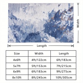 Tapete de área com padrão abstrato - Felpudo e lavável com base antiderrapante, elegante tapete de baixa pilha para espaços de vida, cozinha e entrada (Azul/Cinza) | 4x6, 5x7, 6x9