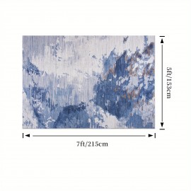 Tapete de área com padrão abstrato - Felpudo e lavável com base antiderrapante, elegante tapete de baixa pilha para espaços de vida, cozinha e entrada (Azul/Cinza) | 4x6, 5x7, 6x9