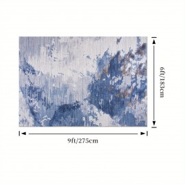 Tapete de área com padrão abstrato - Felpudo e lavável com base antiderrapante, elegante tapete de baixa pilha para espaços de vida, cozinha e entrada (Azul/Cinza) | 4x6, 5x7, 6x9