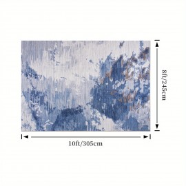 Tapete de área com padrão abstrato - Felpudo e lavável com base antiderrapante, elegante tapete de baixa pilha para espaços de vida, cozinha e entrada (Azul/Cinza) | 4x6, 5x7, 6x9