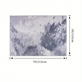 Tapete de área com padrão abstrato - Felpudo e lavável com base antiderrapante, elegante tapete de baixa pilha para espaços de vida, cozinha e entrada (Azul/Cinza) | 4x6, 5x7, 6x9