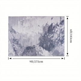 Tapete de área com padrão abstrato - Felpudo e lavável com base antiderrapante, elegante tapete de baixa pilha para espaços de vida, cozinha e entrada (Azul/Cinza) | 4x6, 5x7, 6x9