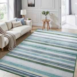 Tapete Listrado Vintage, Tapete de Pelo Curto 5x8/6×9 Pés, Vermelho/Cinza/Azul/Verde, Lavável e Antiderrapante, Estampa Retrô Listrada, Ideal para Sala de Jantar, Quarto ou Presente de Casamento, Decoração para Casa