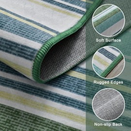 Tapete Listrado Vintage, Tapete de Pelo Curto 5x8/6×9 Pés, Vermelho/Cinza/Azul/Verde, Lavável e Antiderrapante, Estampa Retrô Listrada, Ideal para Sala de Jantar, Quarto ou Presente de Casamento, Decoração para Casa