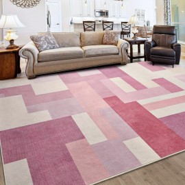 Tapete moderno geométrico rosa, 5X8/ 6X9/ 8X10/ 9X12 Pés, Tapete grande para sala de estar, Adequado para sala de estar, quarto, escritório e entrada da porta da frente, Presente perfeito, Decoração de casa