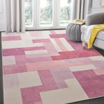 Tapete moderno geométrico rosa, 5X8/ 6X9/ 8X10/ 9X12 Pés, Tapete grande para sala de estar, Adequado para sala de estar, quarto, escritório e entrada da porta da frente, Presente perfeito, Decoração de casa