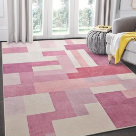 Tapete moderno geométrico rosa, 5X8/ 6X9/ 8X10/ 9X12 Pés, Tapete grande para sala de estar, Adequado para sala de estar, quarto, escritório e entrada da porta da frente, Presente perfeito, Decoração de casa