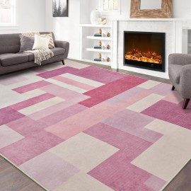 Tapete moderno geométrico rosa, 5X8/ 6X9/ 8X10/ 9X12 Pés, Tapete grande para sala de estar, Adequado para sala de estar, quarto, escritório e entrada da porta da frente, Presente perfeito, Decoração de casa