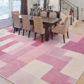 Tapete moderno geométrico rosa, 5X8/ 6X9/ 8X10/ 9X12 Pés, Tapete grande para sala de estar, Adequado para sala de estar, quarto, escritório e entrada da porta da frente, Presente perfeito, Decoração de casa