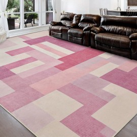 Tapete moderno geométrico rosa, 5X8/ 6X9/ 8X10/ 9X12 Pés, Tapete grande para sala de estar, Adequado para sala de estar, quarto, escritório e entrada da porta da frente, Presente perfeito, Decoração de casa