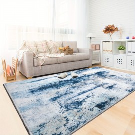 Tapete Moderno Abstrato Azul Lavável à Máquina de 9x11 Pés para Sala de Estar, Tapete Grande Antiderrapante de Baixo Pelo para Quarto, Fazenda, Sala de Jantar, 5x8, 7x10 Pés