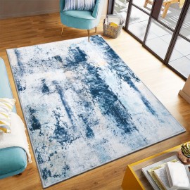 Tapete Moderno Abstrato Azul Lavável à Máquina de 9x11 Pés para Sala de Estar, Tapete Grande Antiderrapante de Baixo Pelo para Quarto, Fazenda, Sala de Jantar, 5x8, 7x10 Pés