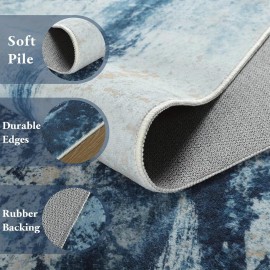 Tapete de Área Abstrato Moderno - Retrovisor de Borracha Antiderrapante, Ultra-Fino em Microfibra Macia, Design Abstrato Azul e Branco para Sala de Estar, Quarto, Cozinha, Decoração de Sala de Jantar, Acento de Quarto | Estilo Contemporâneo | Retrovisor A