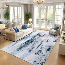 Tapete de Área Abstrato Moderno - Retrovisor de Borracha Antiderrapante, Ultra-Fino em Microfibra Macia, Design Abstrato Azul e Branco para Sala de Estar, Quarto, Cozinha, Decoração de Sala de Jantar, Acento de Quarto | Estilo Contemporâneo | Retrovisor A