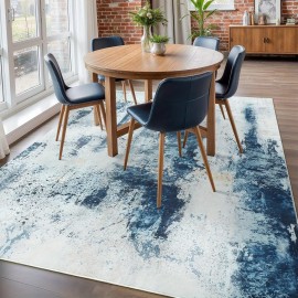 Tapete de Área Abstrato Moderno - Retrovisor de Borracha Antiderrapante, Ultra-Fino em Microfibra Macia, Design Abstrato Azul e Branco para Sala de Estar, Quarto, Cozinha, Decoração de Sala de Jantar, Acento de Quarto | Estilo Contemporâneo | Retrovisor A