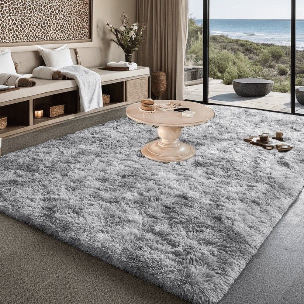 Tapete de Área Luxuoso Tie-Dye de Pelúcia - Macio, Fofo, Antiderrapante, Lavável em Microfibra para Quartos, Escritórios e Salas de Estar - Presente Ideal para Decoração de Casa, Tapete para Área de Escritório|Tapete em Tom Neutro|Tapete Antiderrapante, T